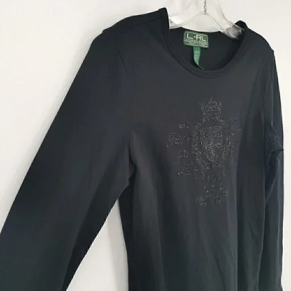 Lauren Ralph Lauren Women's M Black Bling Long Top - Picture 3 of 9